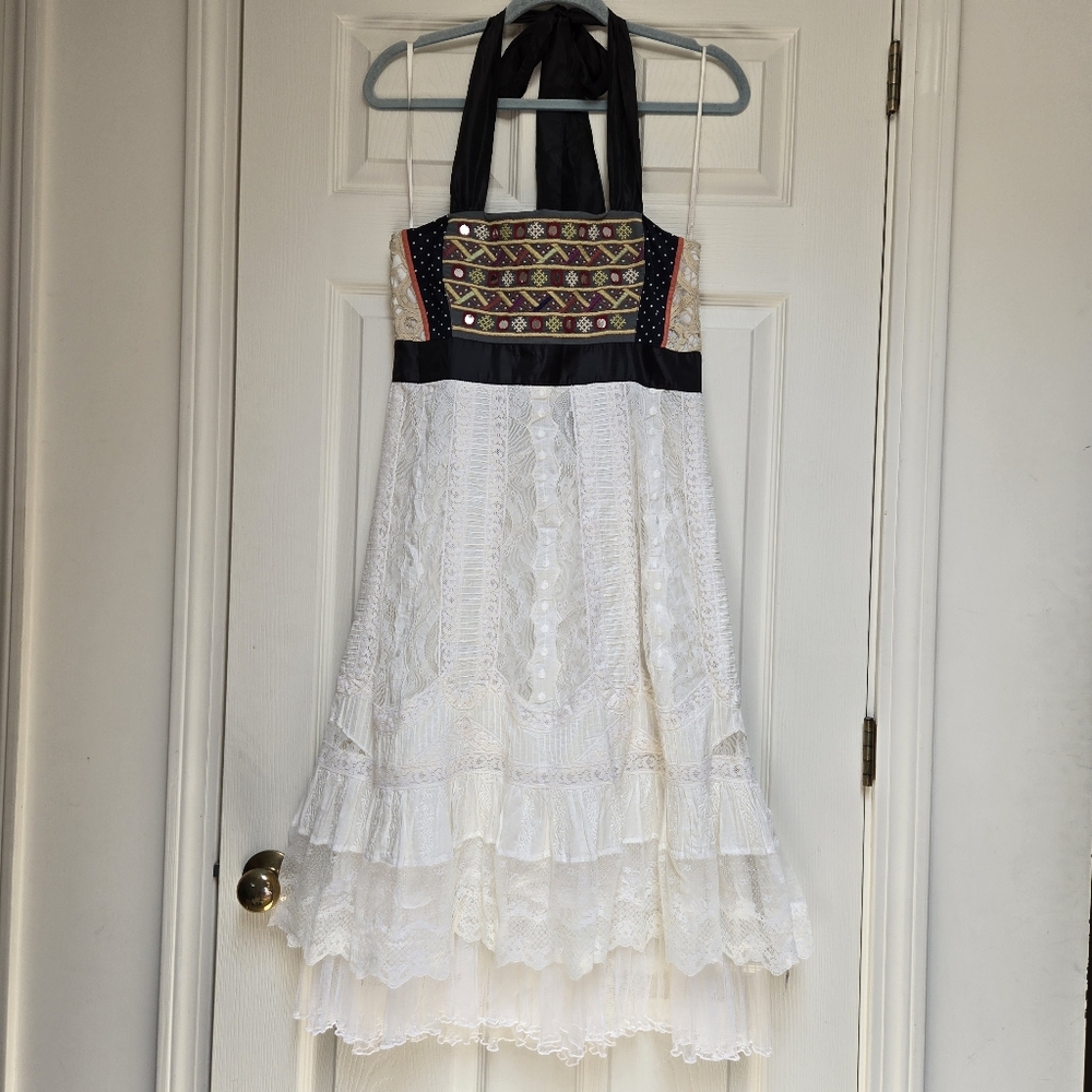 Anthropologie Zehavale Fragmented Reflections Midi Boho Halter Dress Size 10